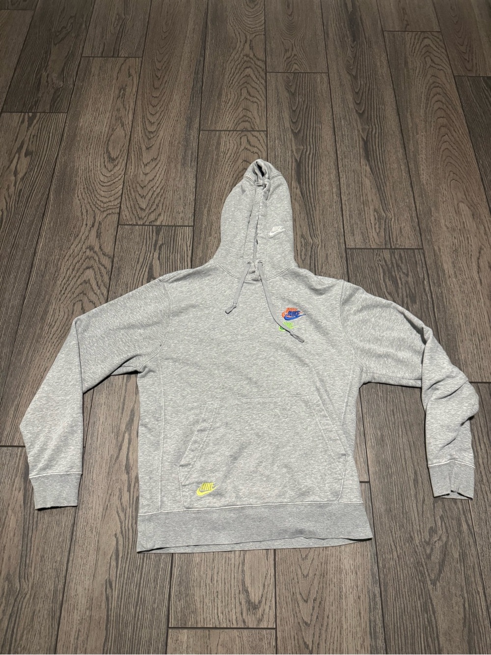 Vintage Nike Men's Gray Pull Over Hoodie Size S. Nike All Over!